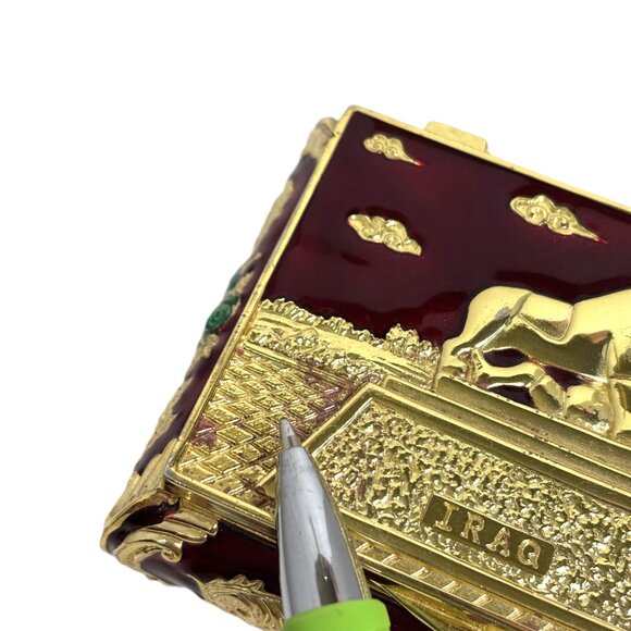 Jewelry Trinket Box Iraq Lion of Babylon gold tone faux jewels VTG - Picture 13 of 13